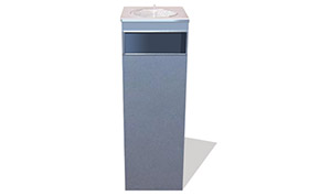 Cenicero Vitoria
Cenicero metalico acero Sae 1010 
Medida 30x30x75 cms. de alto, tapa acero inoxidable con tapa colillas Papelero acero sae 1010 termoesmaltada color gris metalizado. www.yolae.cl