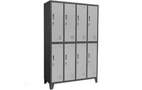 locker acero importado 4 cuerpos, 8 casilleros, medidas altura 170, ancho 110, fondo 45 cms. material acero laminado en frio de grueso calibre. www.yolae.cl